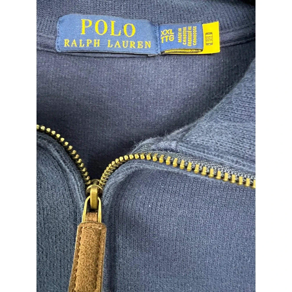 Polo Ralph Lauren Mens‎ XXL Navy 1/4 Zip Cotton Pullover Sweater Mock Neck E13